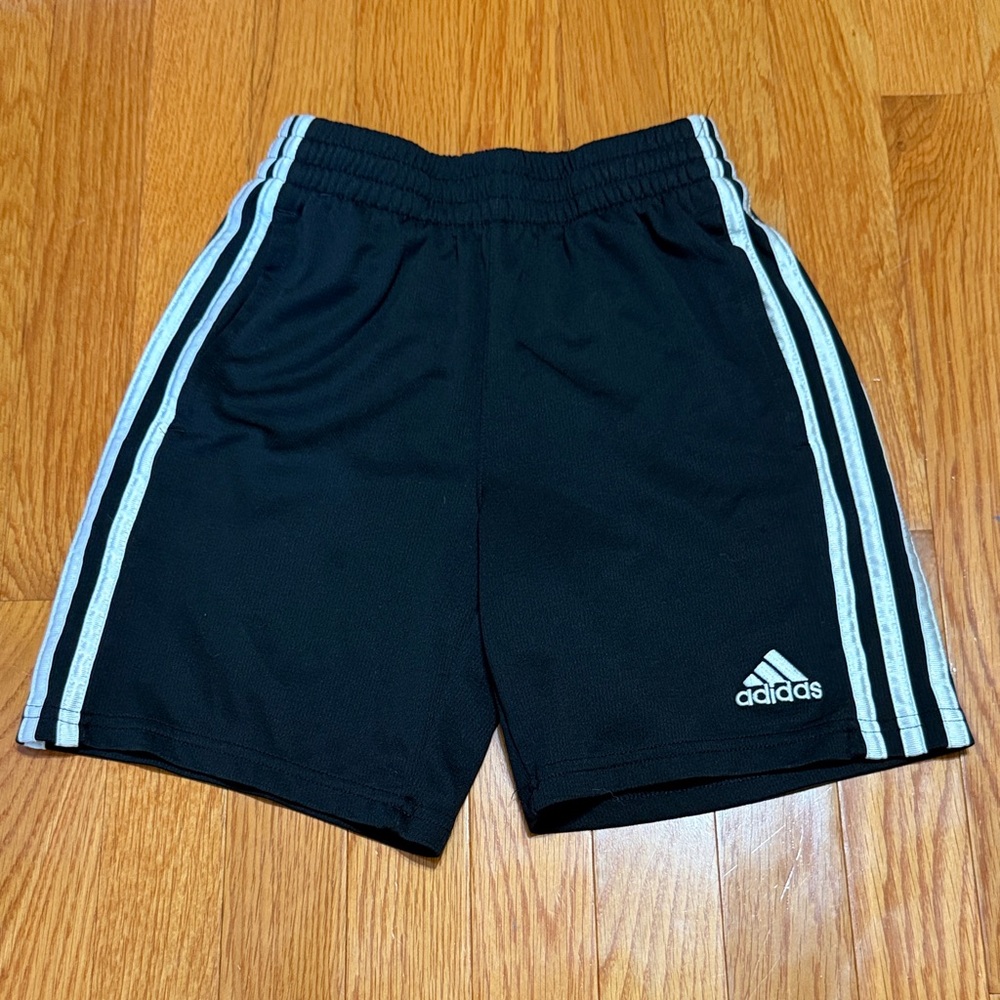adidas Black Kids Athletic Shorts with White Side Stripes